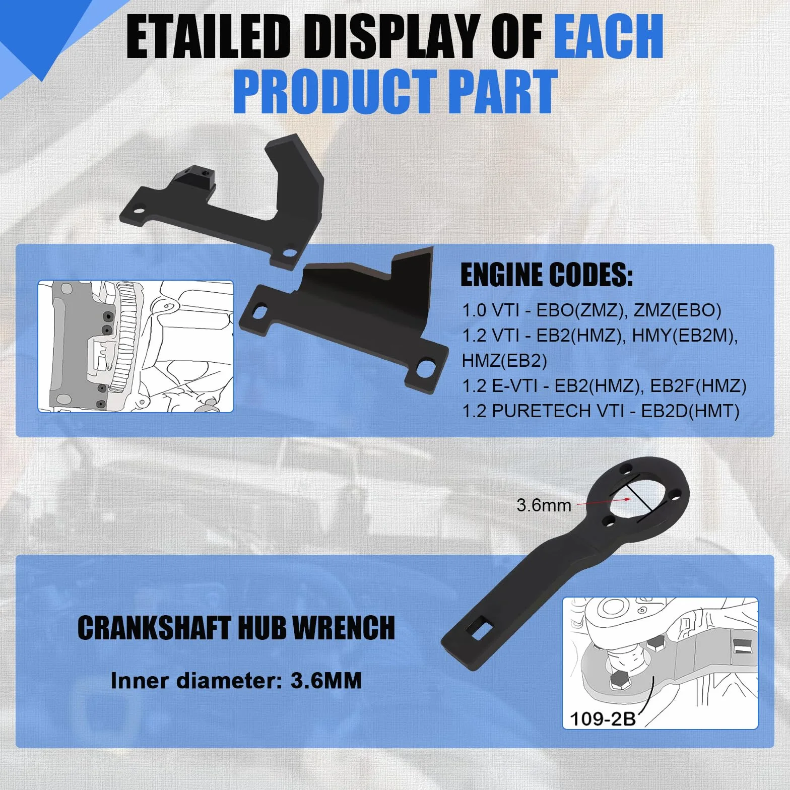 Kit Messa in Fase Motore Strumento Regolazione Compatibile con Peugeot 1.0 VTi 1.2 VTi 108 208 308 2008, Citroen, Opel, Toyota 1.0, 1.2, EB0 (ZMZ), EB2 (HMZ) 0109-2A, 0109-2B, 109-2B, 109-2C, 109-2D