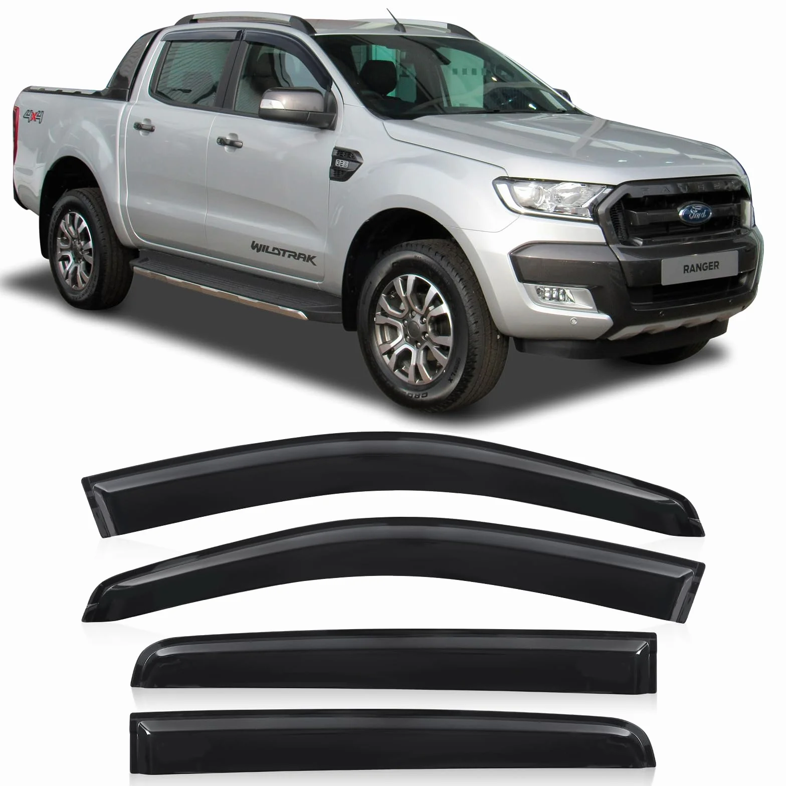 Deflettori d'aria Ford Ranger Wildtrak Raptor 2012-2022 Double Cabin T6 T7 T8 XL XLT Limited XLS Smoke nero