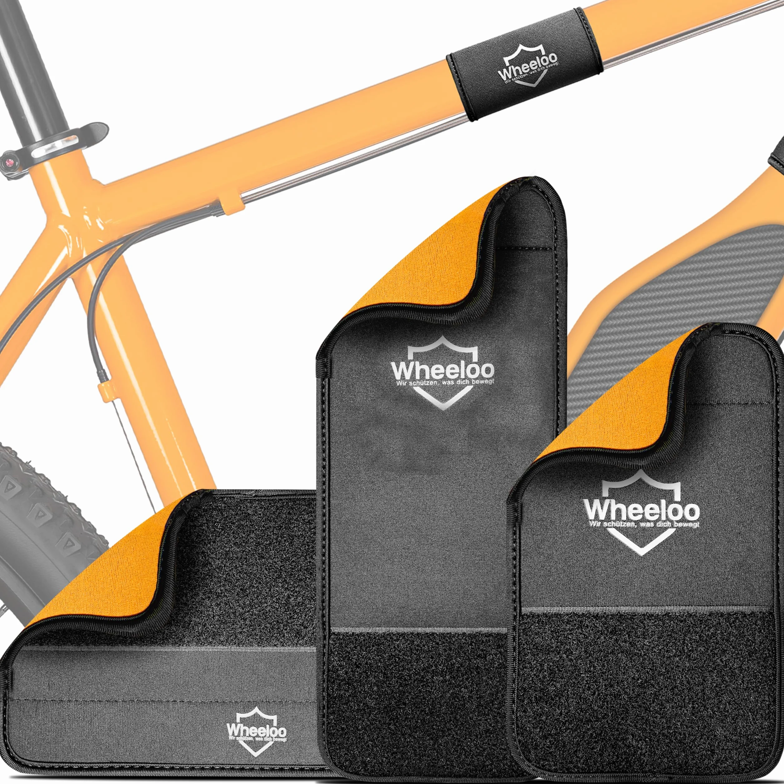 WHEELOO Set di protezione per il trasporto di biciclette ed ebike 3 pezzi I Protezione del telaio del portabiciclette adatta all'uso universale I Attacco per bicicletta per Thule, Westfalia ecc.