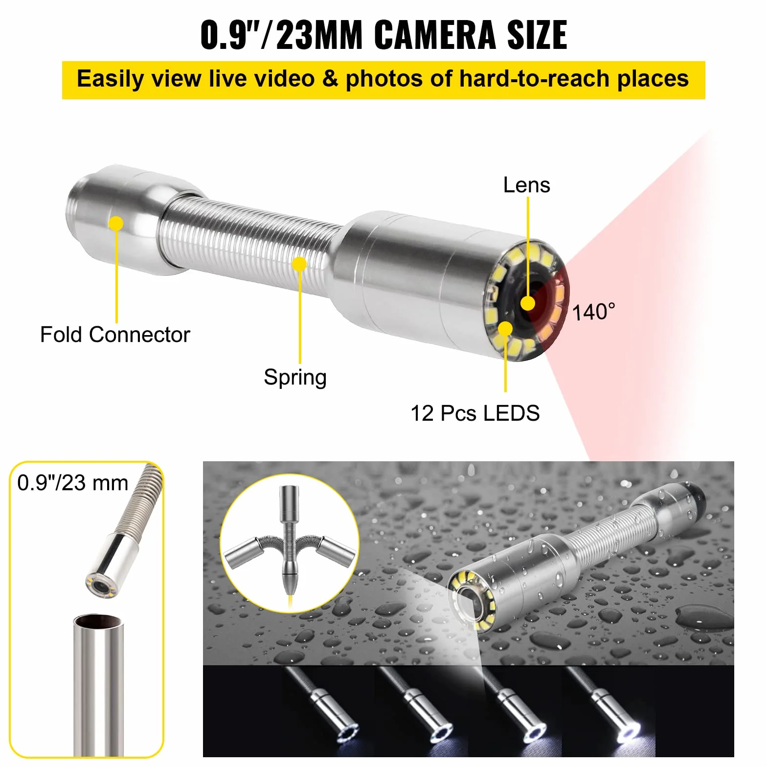 VEVOR Telecamera d'Ispezione per Fognatura Impermeabile Cavo da 20m Schermo LCD 7 Pollici