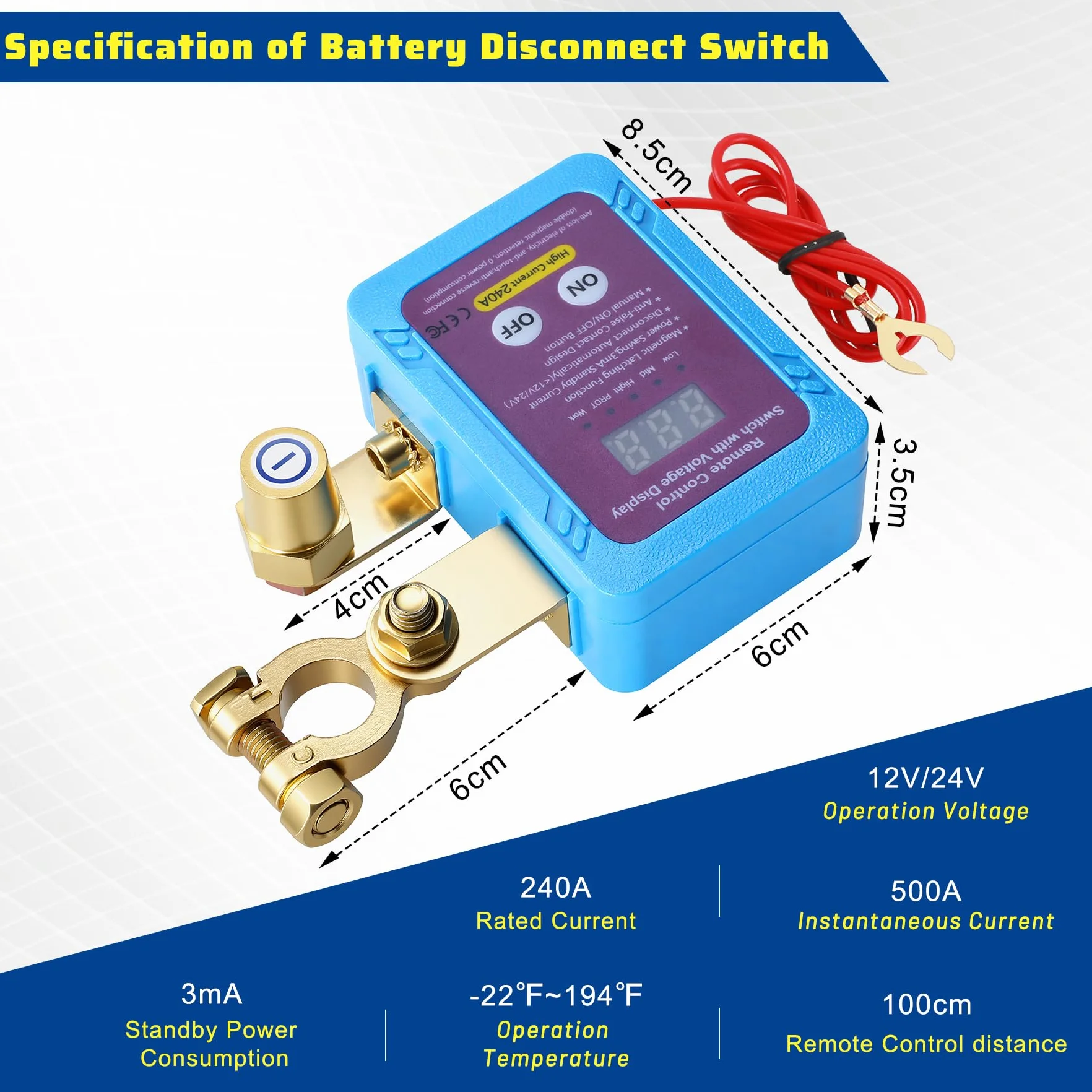 Stacca Batteria per Auto, Stacca Batteria 12v 240A con LED Volt Display e Telecomando, Intelligente Staccabatteria for Auto, RV, ATV, Camion, Barca