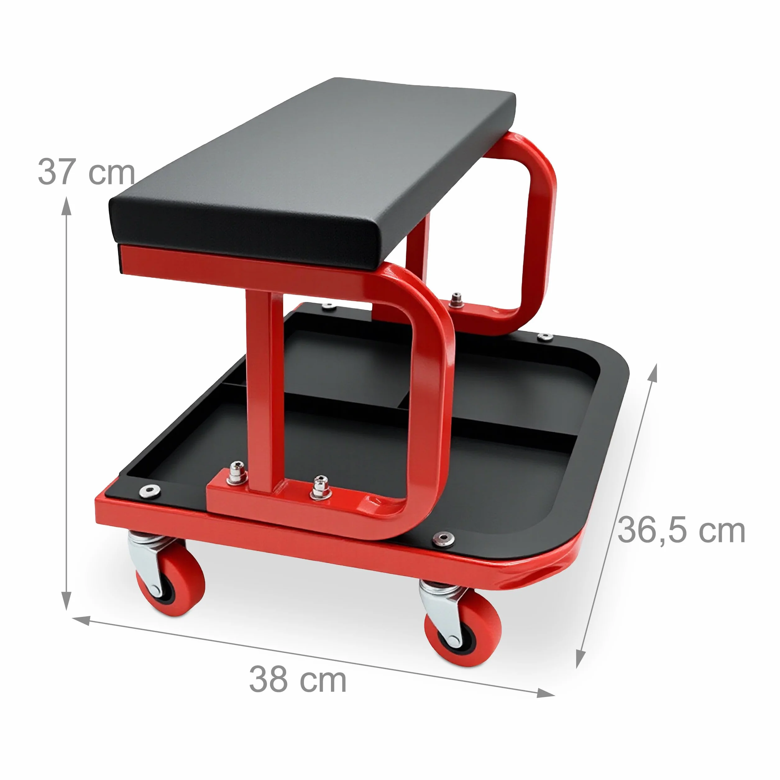 Sgabello da Officina Relaxdays 100 kg 4 Ruote Nero-Rosso