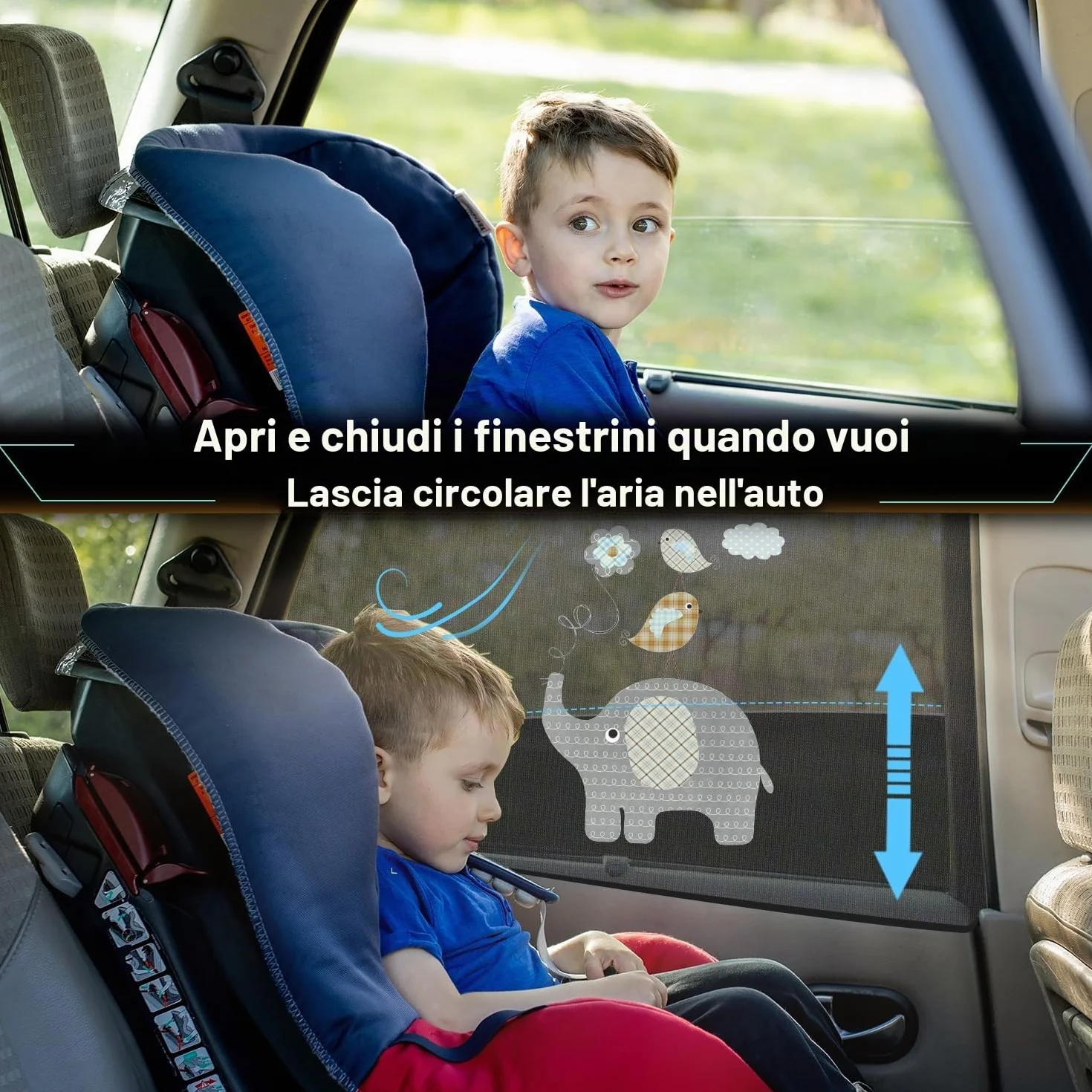 Parasole Auto Bambini 2 Pezzi Anti-UV Anti-Zanzara Tendina Laterale