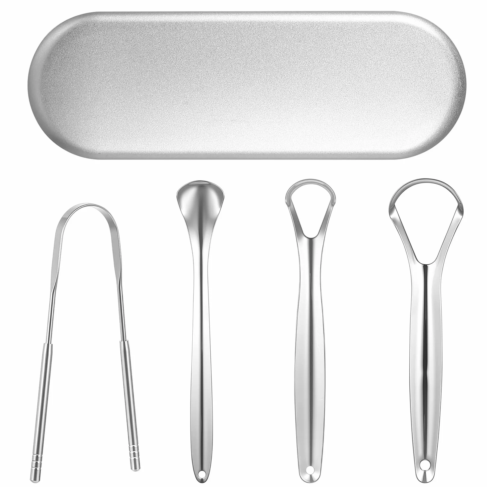Pulisci Lingua in Acciaio Inox, Raschietto Lingua Metallo, Nettalingua Rame per Igiene Orale, Alito Fresco (argento)