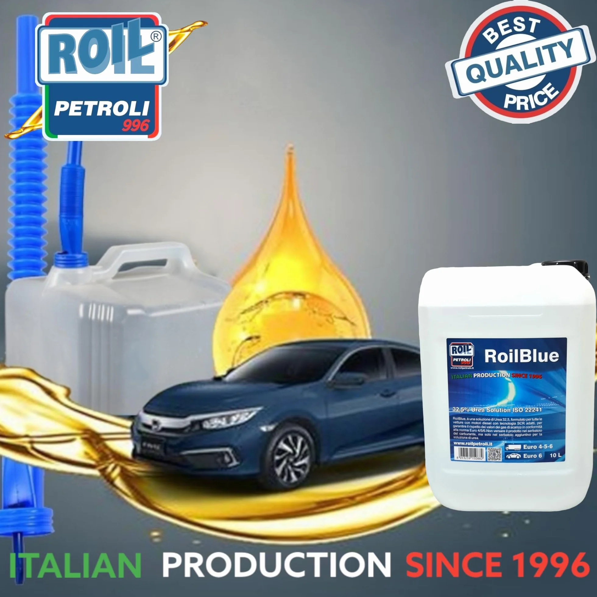 ROILBLUE AdBlue UREA 32.5 Euro 6 Additivo per Motori Diesel 10 Litri ISO 22241 Tanica con Imbuto