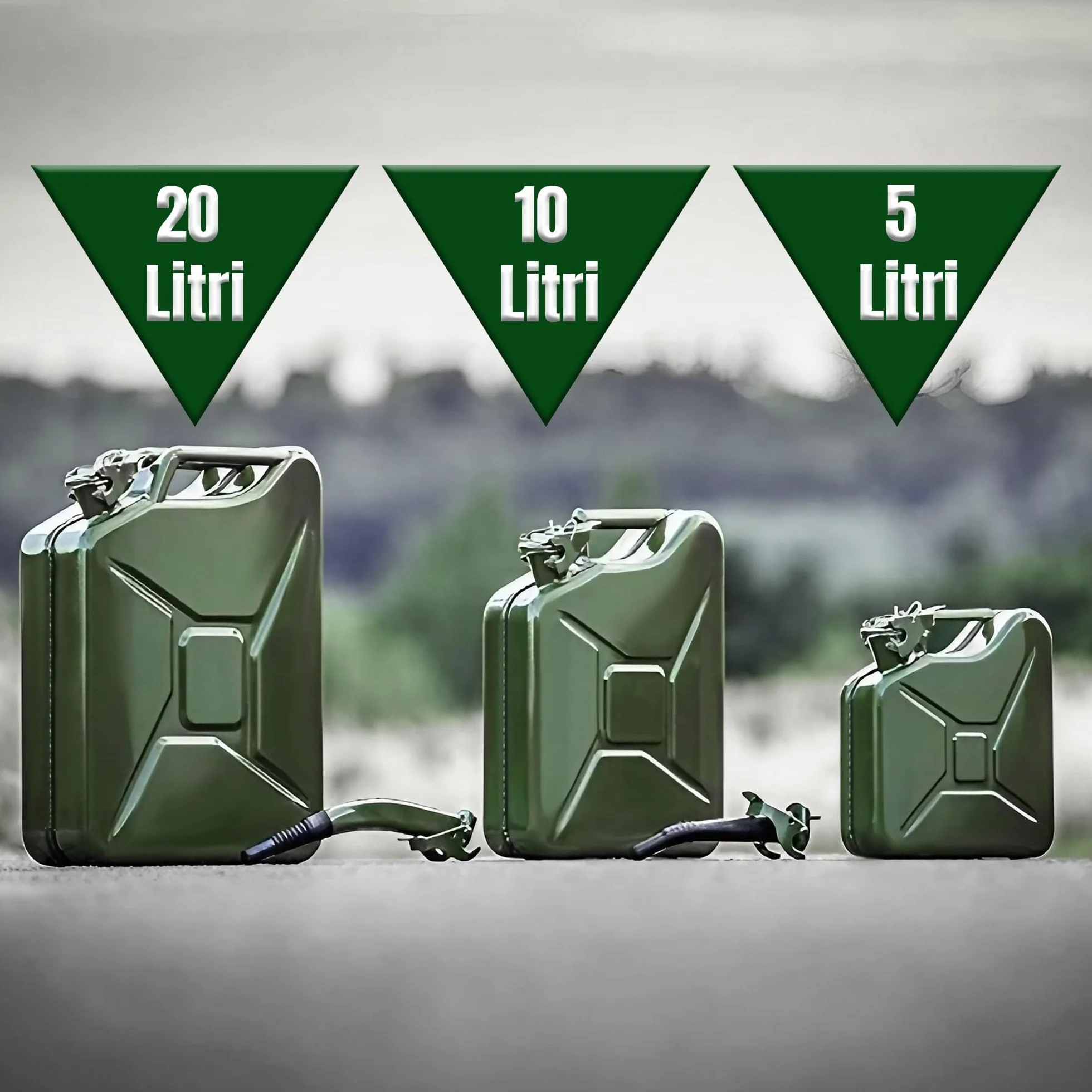 ESTO Tanica Benzina Metallo Verde Militare 10L Senza Beccuccio Antiruggine Certificata UN
