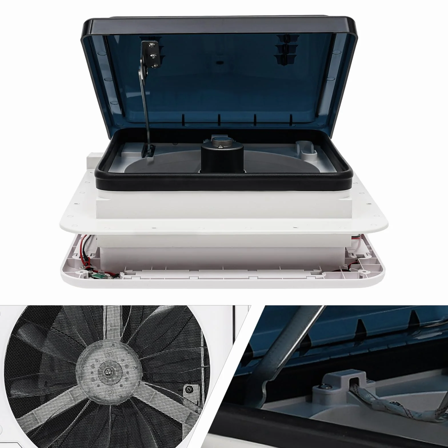 Oblò Camper 36x36 Lucernario per Tetto Ventilatore 12V LED 6 Velocità Motore 5W 20-65dB Kit Camperizzazione Bianco/Nero