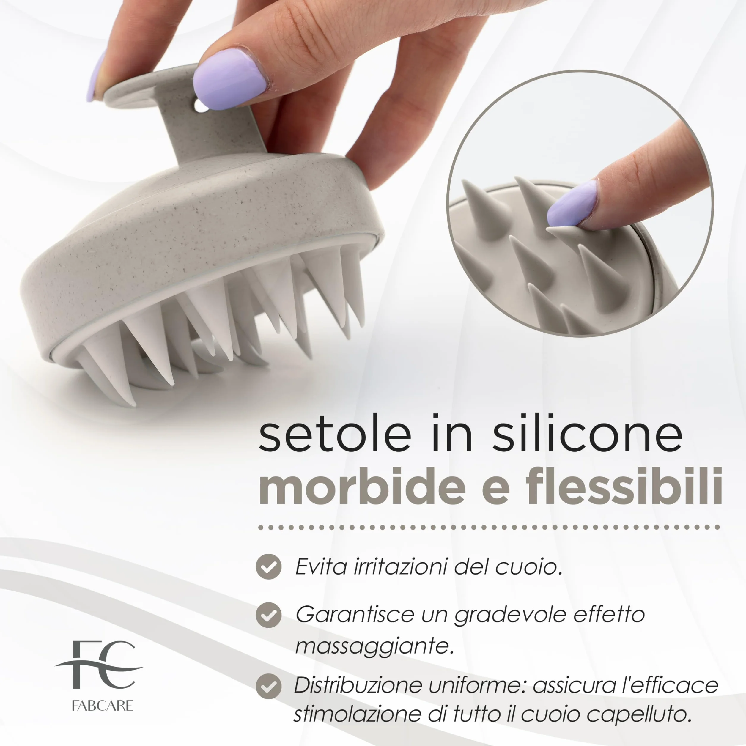 FABCARE Massaggiatore Cuoio Capelluto, Spazzola Massaggio in Silicone, Steli di Grano, Capelli Asciutti e Bagnati, Beige
