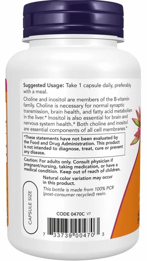 NOW Foods Choline and Inositol 500 mg, 100 Capsules