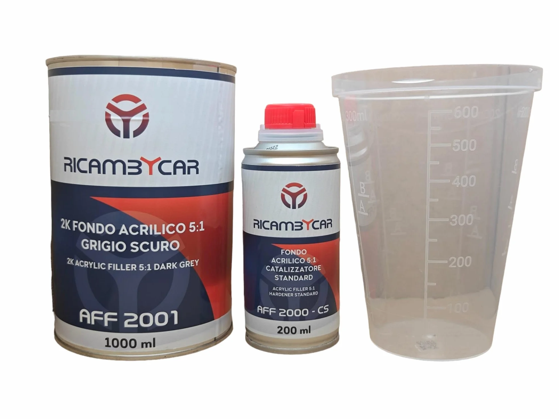 Fondo Acrilico Professionale Grigio Scuro 1L Rapporto 5:1 + Catalizzatore Standard 0,2L per Auto e Moto - Elevata Resa Coprente