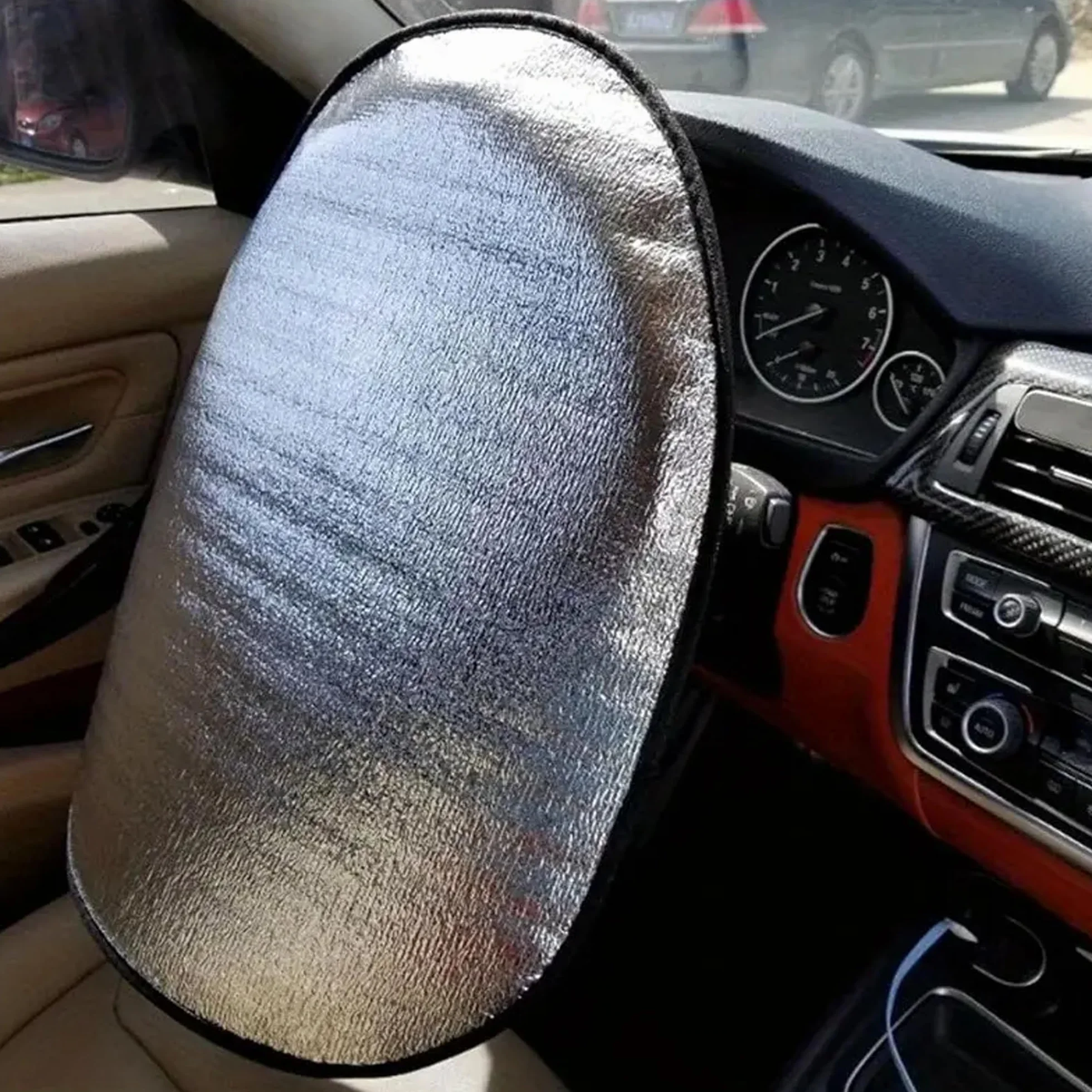 Coprivolante Termico Parasole 50x45 cm Alluminio Doppio Strato | Protezione Volante Auto dal Sole e dal Calore | Universale Antisurriscaldamento Facile da Applicare e Rimuovere