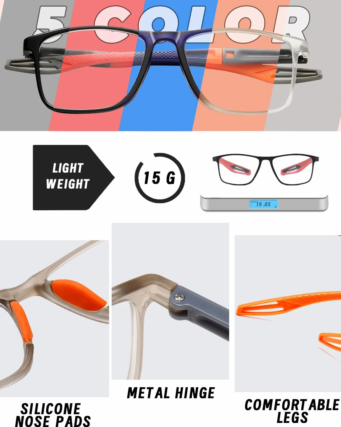 Hubeye Occhiali da lettura Sportivo Anti luce blu 2.00