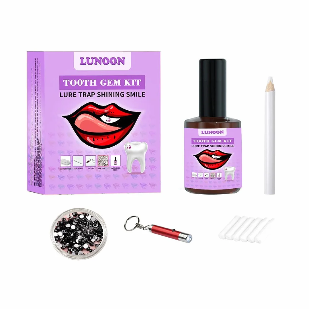Kit Tooth Gems, Brillantini Denti Kit con Strass e Diamanti Marquise (Nero)