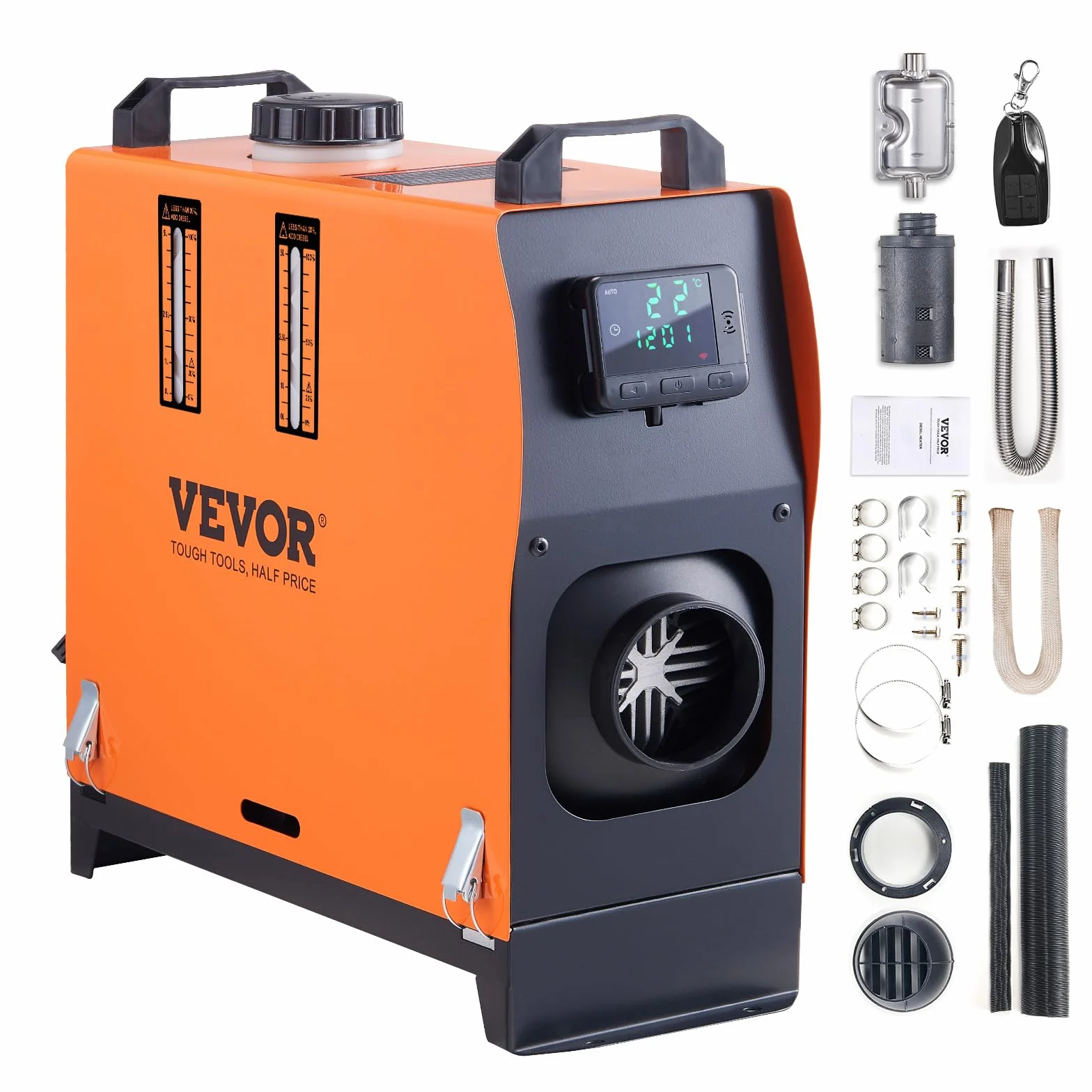 VEVOR Riscaldatore d'Aria Diesel Portatile 12V 5-8KW 0,16-0,52 L/h 8℃-36℃ Regolabile 15-20 m² Telecomando LCD Serbatoio 5L