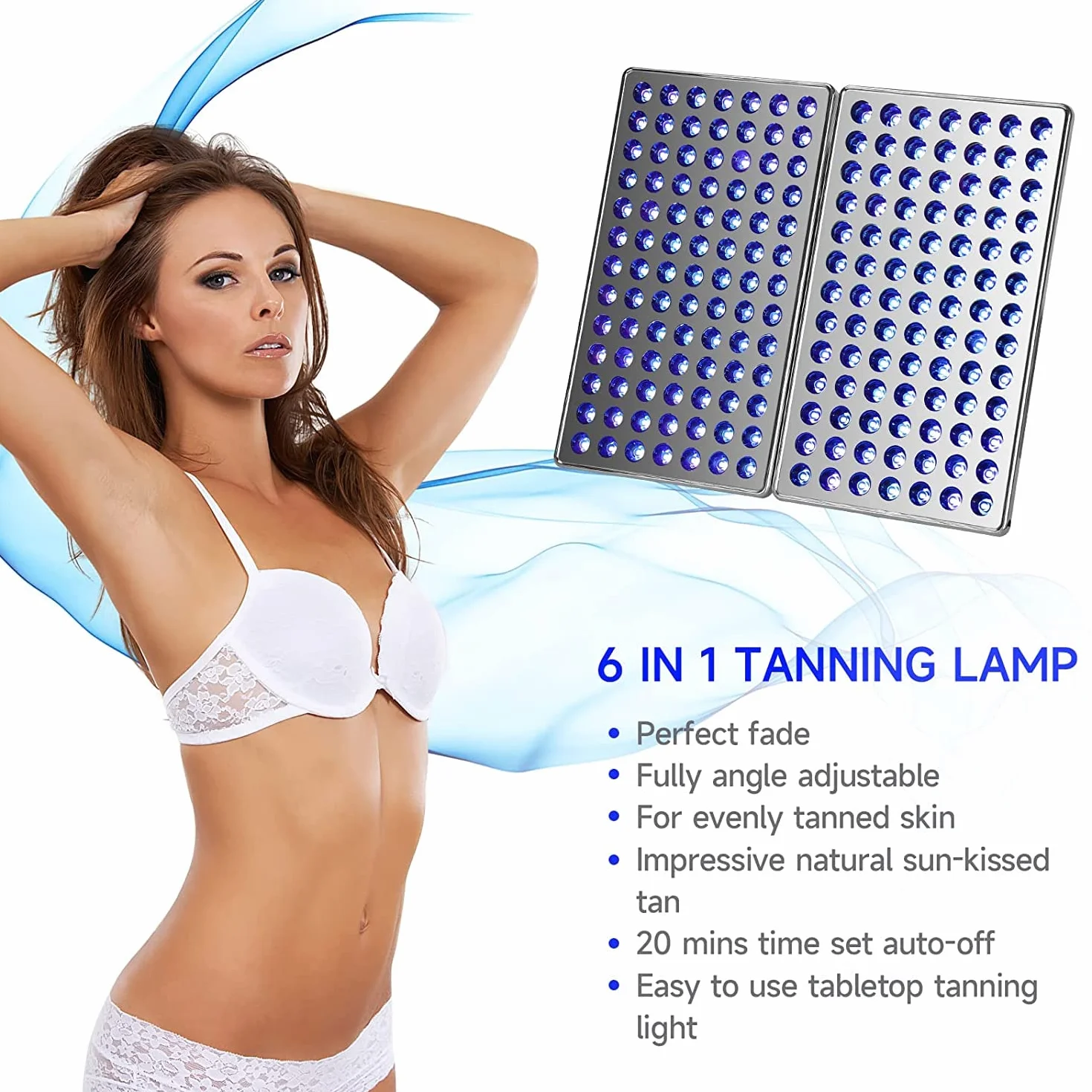 Lampada Abbronzante 24W Solare con Protezione Occhi 182 LED Temporizzato per Viso e Corpo