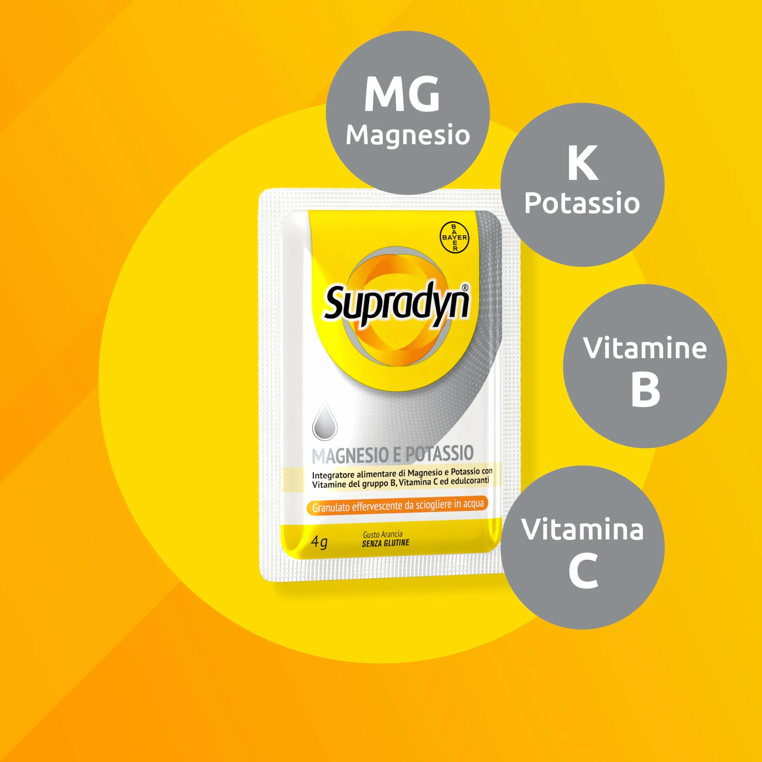 Supradyn Magnesio e Potassio Integratore Multivitaminico 60 Bustine Effervescenti Senza Zucchero Gusto Arancia