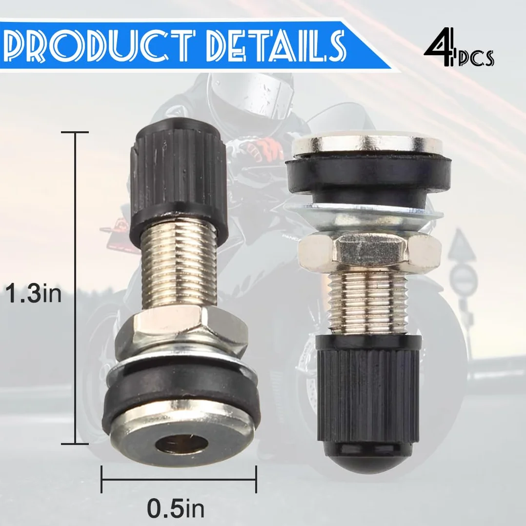 Valvole per Pneumatici Universali in Metallo Tubeless con Tappo Antipolvere per Auto Moto Biciclette - 4 Pezzi