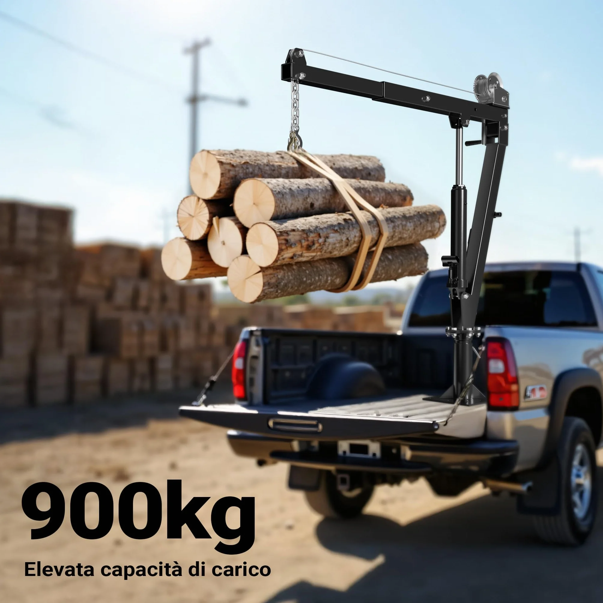 Wiltec Mini gru di sollevamento idraulica con verricello 900 kg 1800 mm girevole 360°