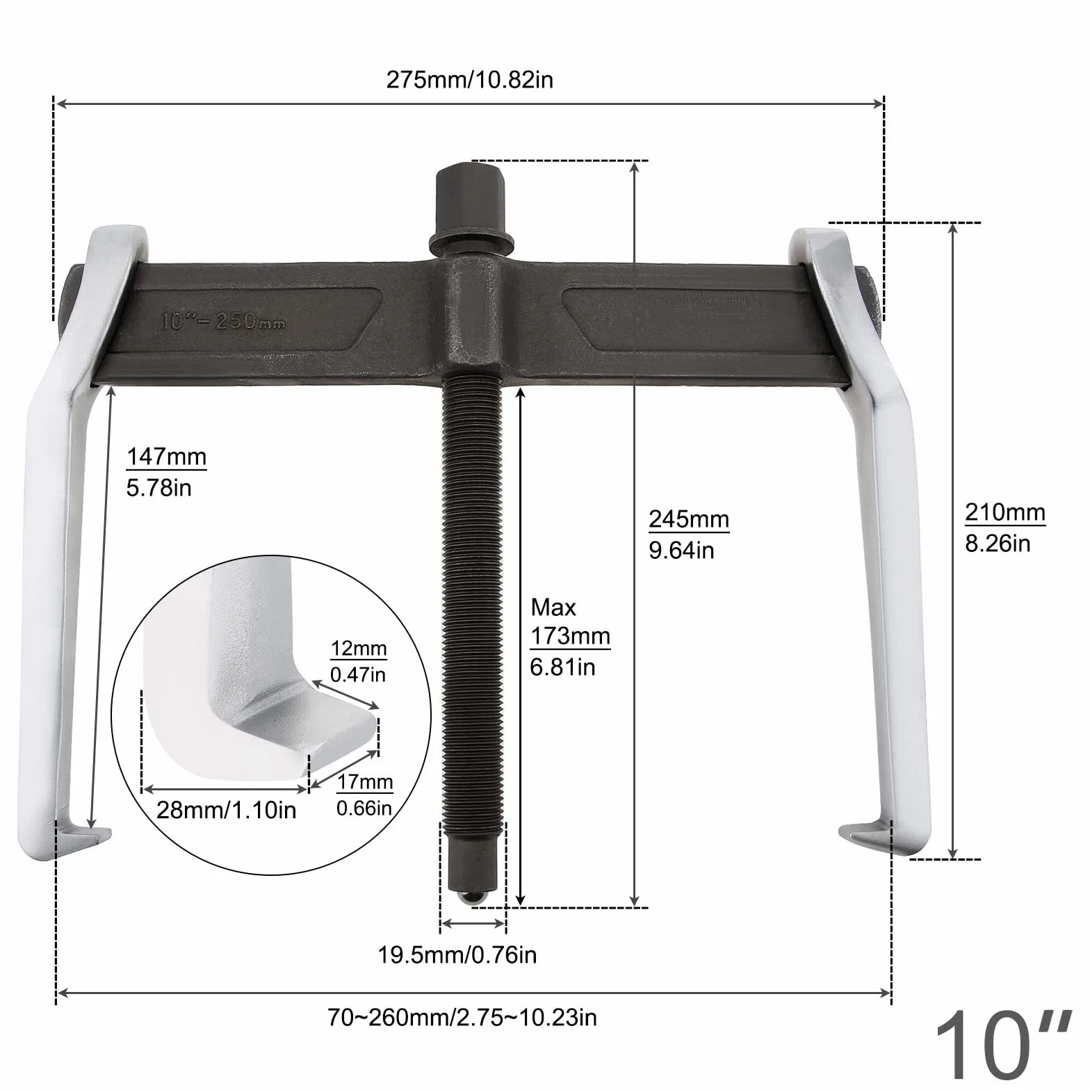Estrattore a 2 Ganasce da 25,4 cm, Regolabile in CR-V, Strumento di Rimozione per Estrazione Interna Esterna