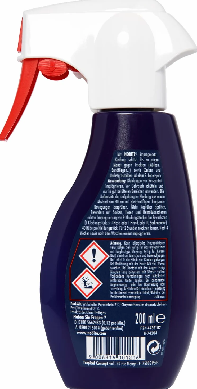 NOBITE Spray Abiti Permetrina 200ml Repellente Antizanzare