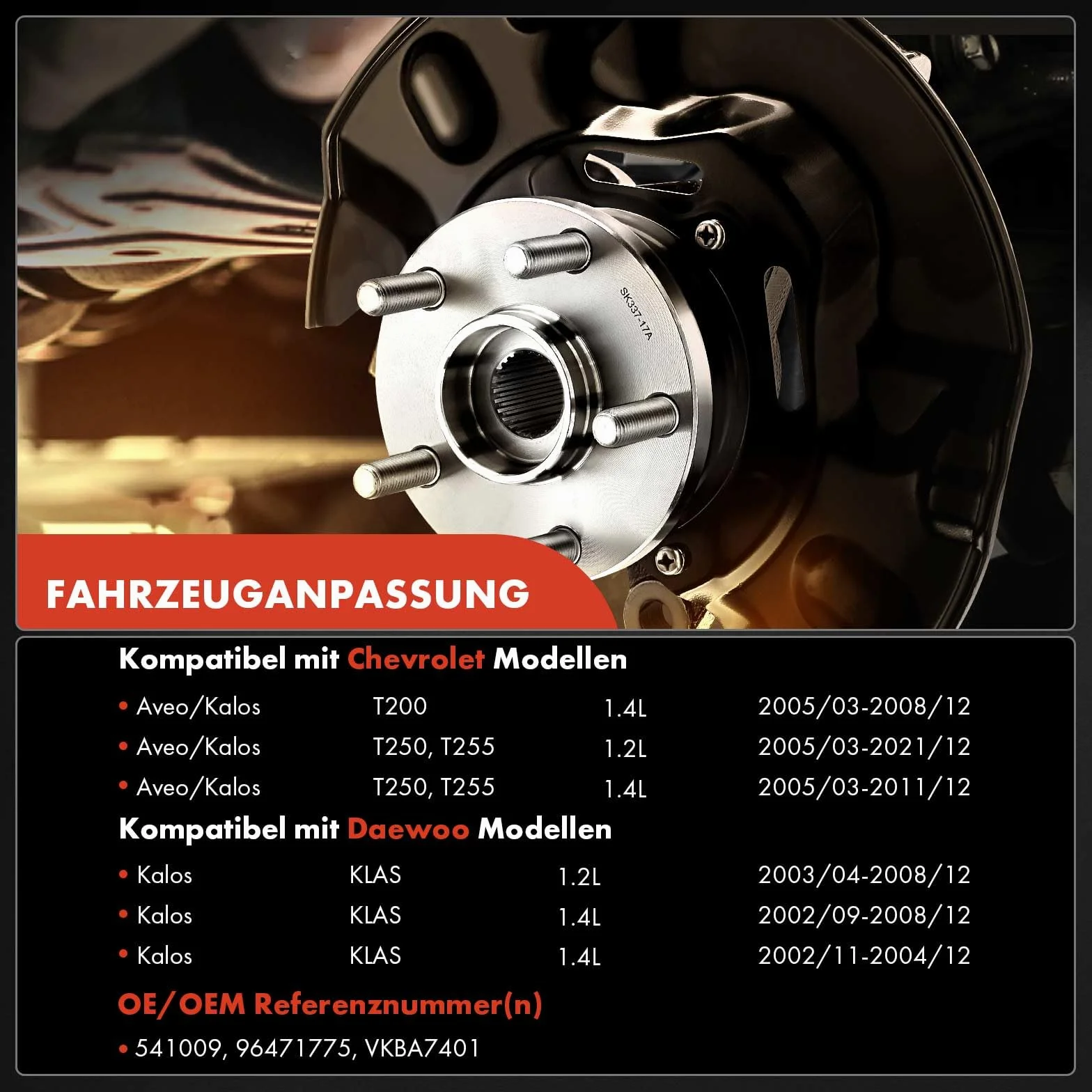 Frankberg 2x Cuscinetti ruota Posteriore sinistra destra Ruota flangiata diametro 125,5 Con Sensore Velocità Ruota Sensore Ruota in ABS Compatibile con Aveo/Kalos T200 T250 T255 Kalos KLAS 96471775