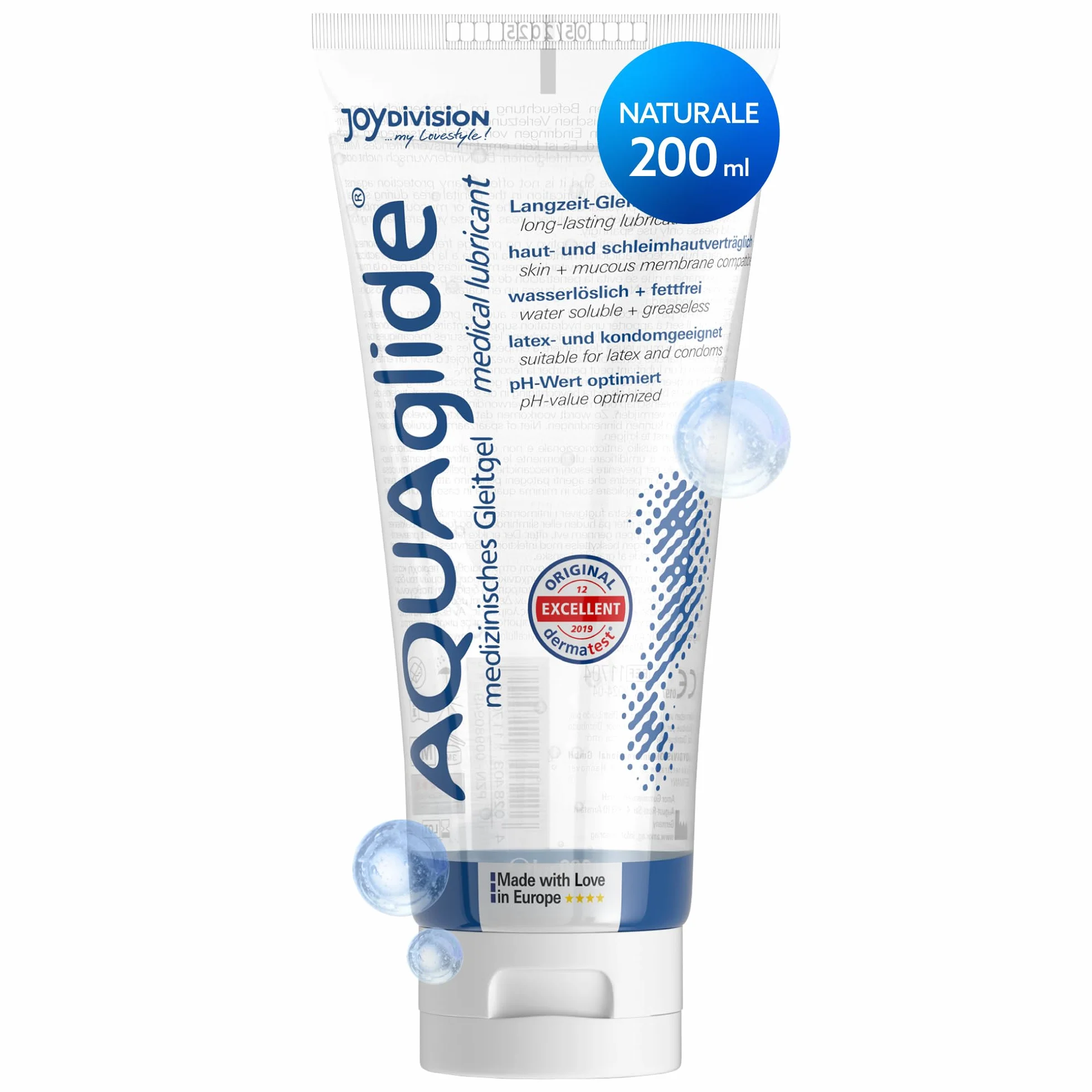JOYDIVISION Originale AQUAglide 200 ml Gleitgel Naturale, Lubrificante Cristallino & Vegano, Ottimizzato per il pH