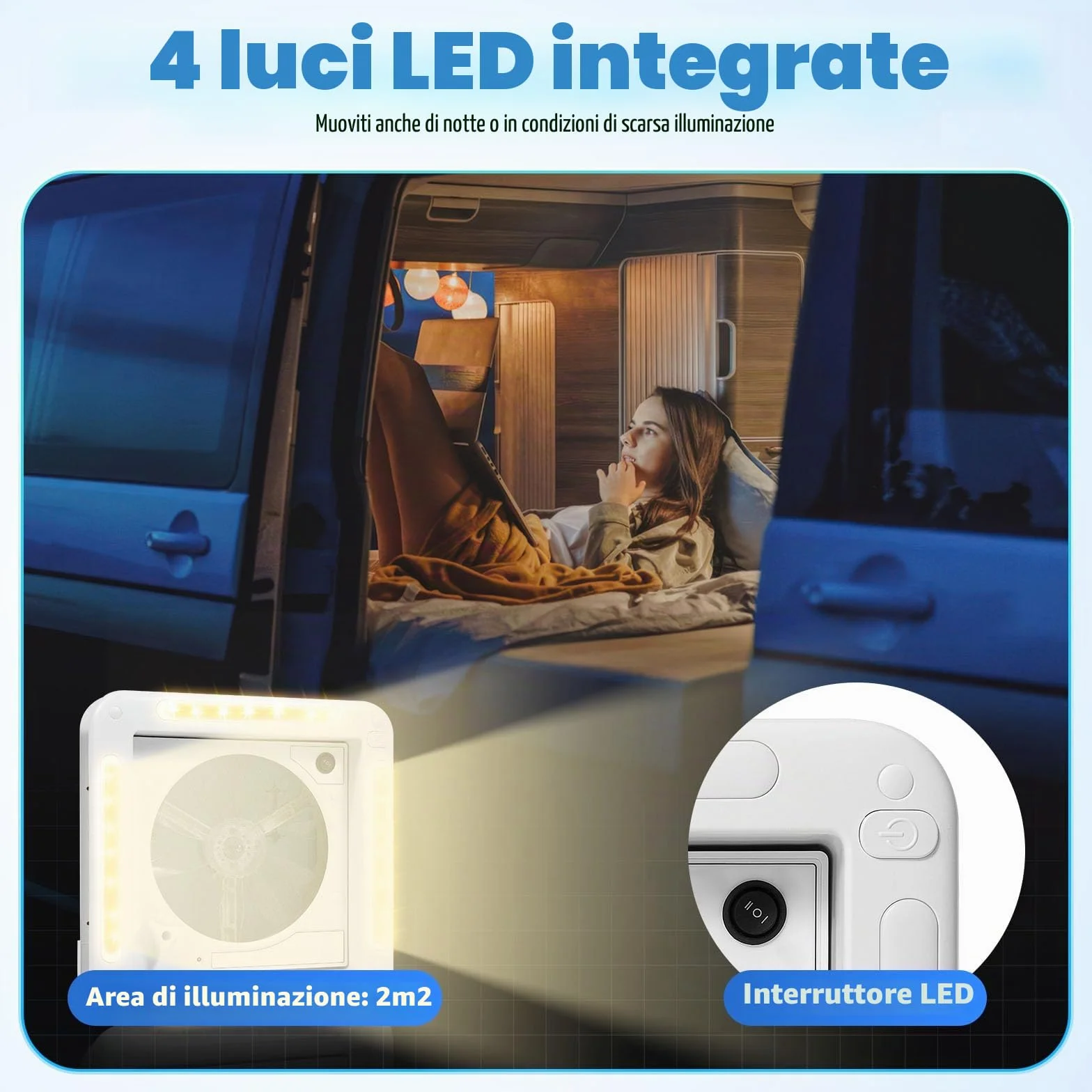 MINRS Ventilatore da tetto per camper con luce LED 12 V 36 x 36 cm