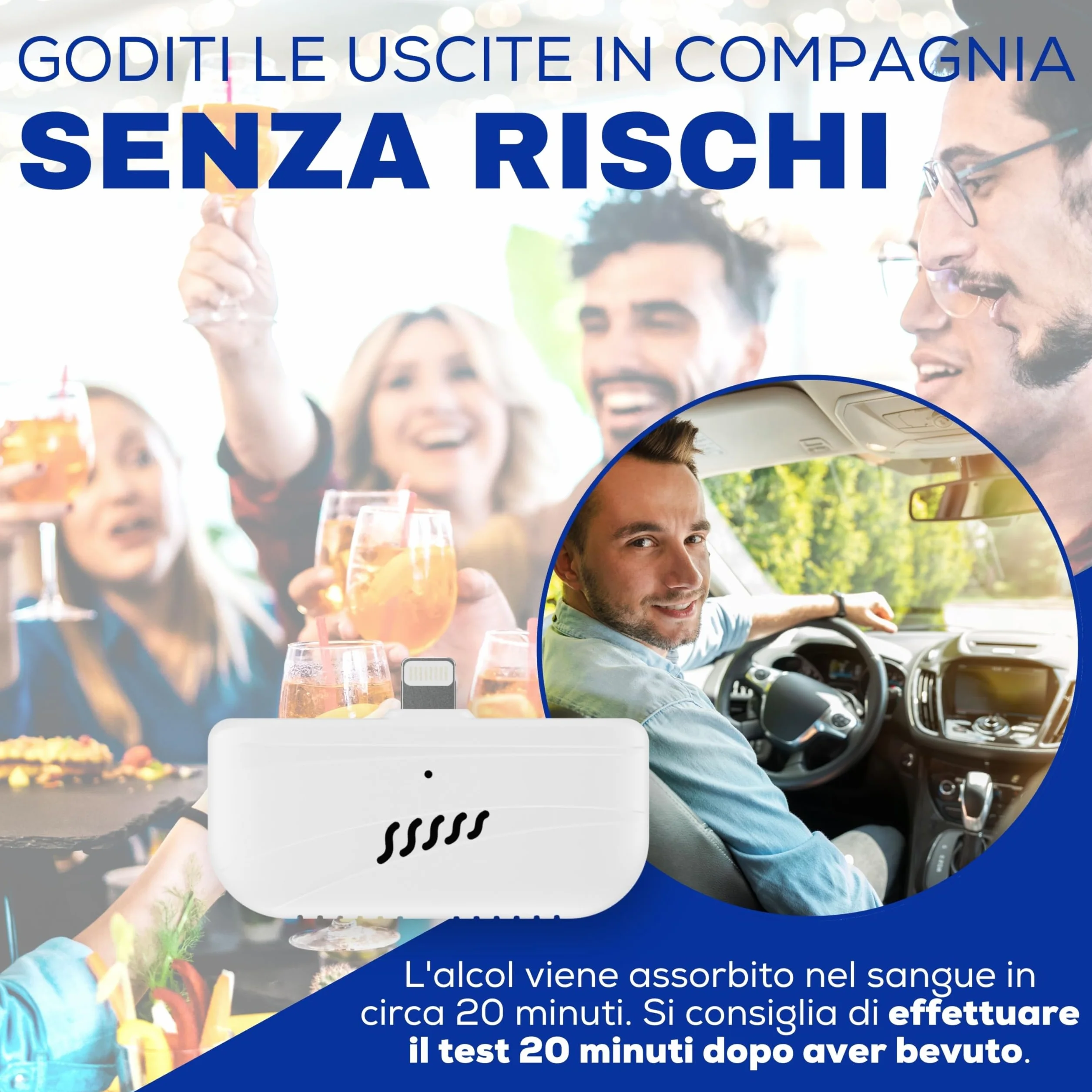 SAIET Alcoltest Portatile Senza Contatto Igienico con App Dedicata