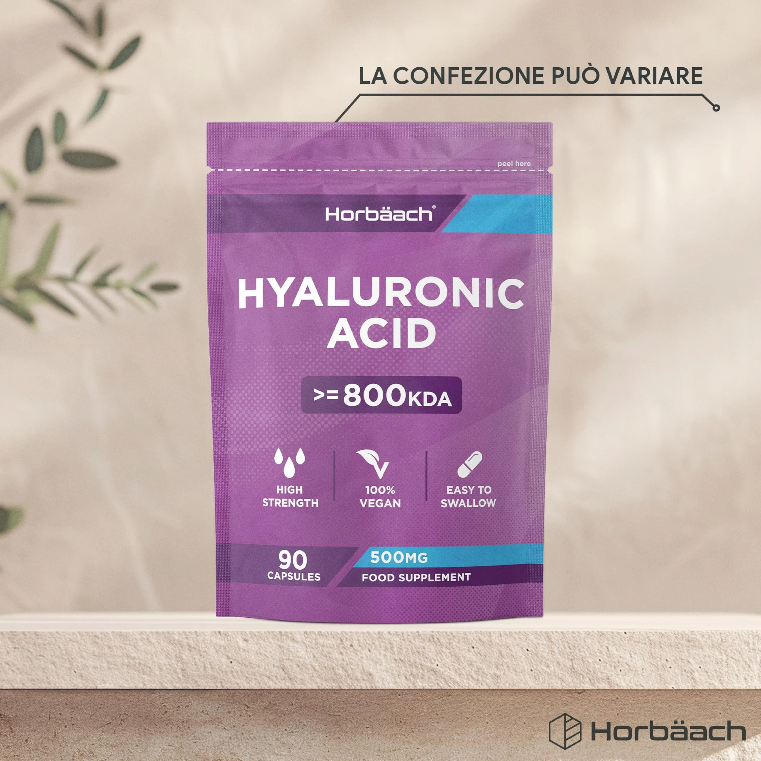 Horbaach Acido Ialuronico Compresse 500mg 90 Capsule Vegane Alto Dosaggio