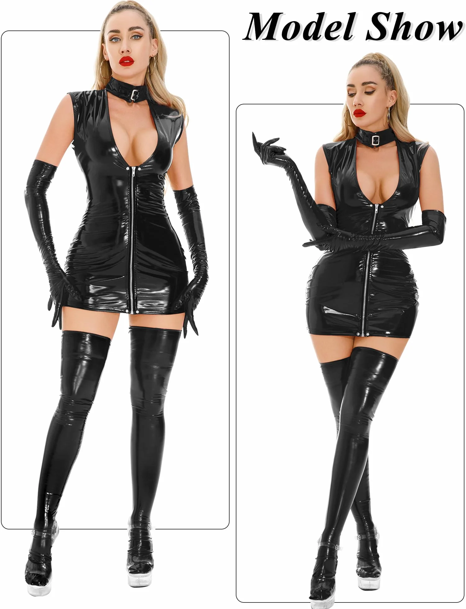 Abito da donna in vernice lucida elastico taglia S-3XL