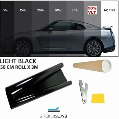 StickersLab - Pellicola Oscurante AntiGraffio per vetri Auto VLT 50% Nero 50cm x 300cm (50cm x 300cm)