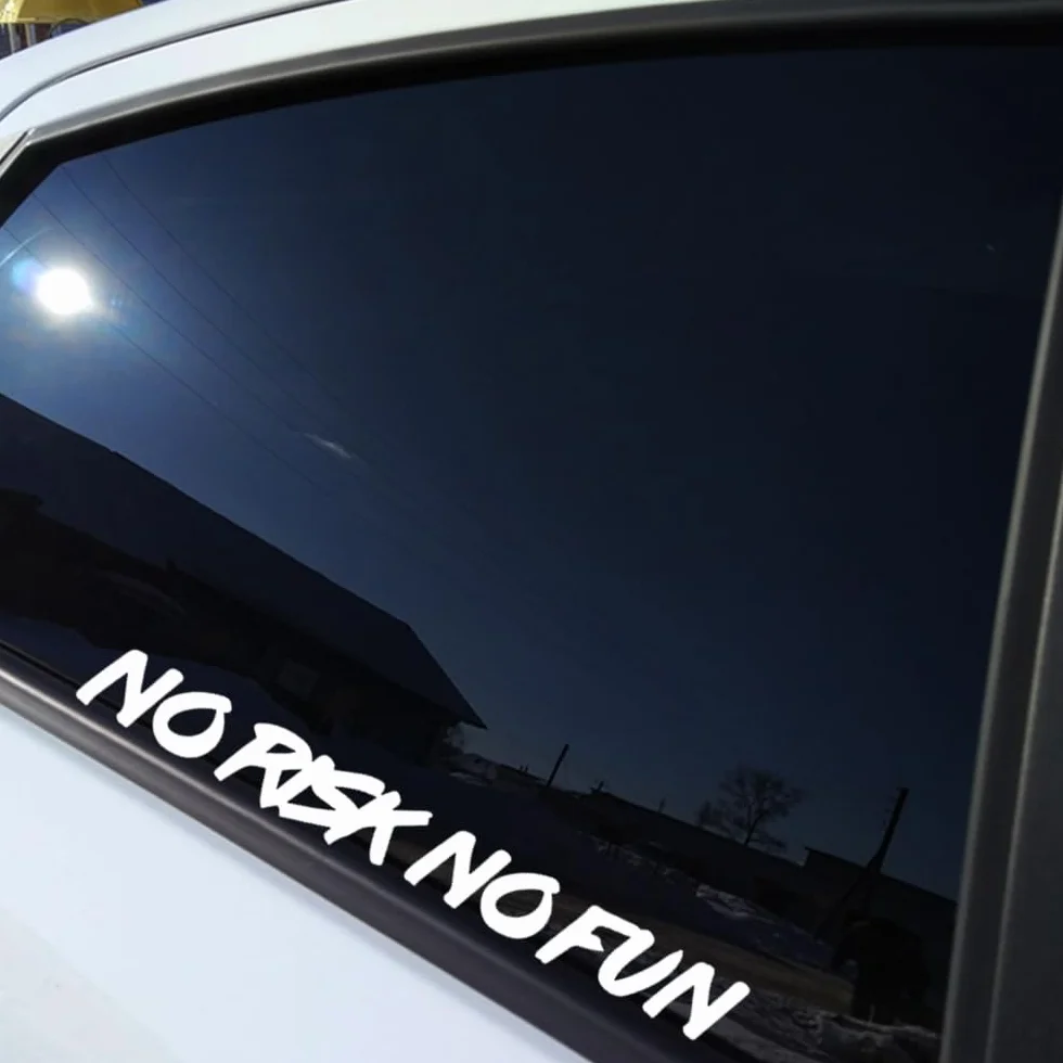2 pezzi 25 x 3 cm, divertenti adesivi per auto "No Risk No Fun", autoadesivi per camion, moto, computer portatili, per interni ed esterni, #DZ77 (bianco)