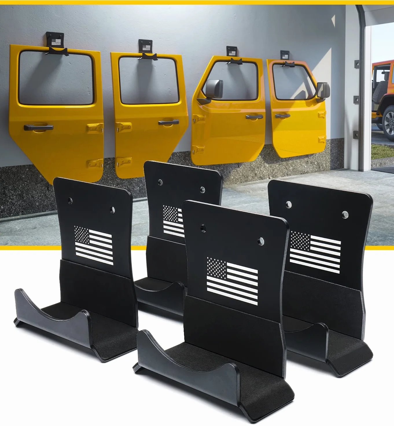 Lumenix Staffa per porta resistente montaggio a parete rimovibile compatibile Jeep Wrangler JK JKU JL JLU CJ YJ TJ LJ JT motivo bandiera americana confezione da 4