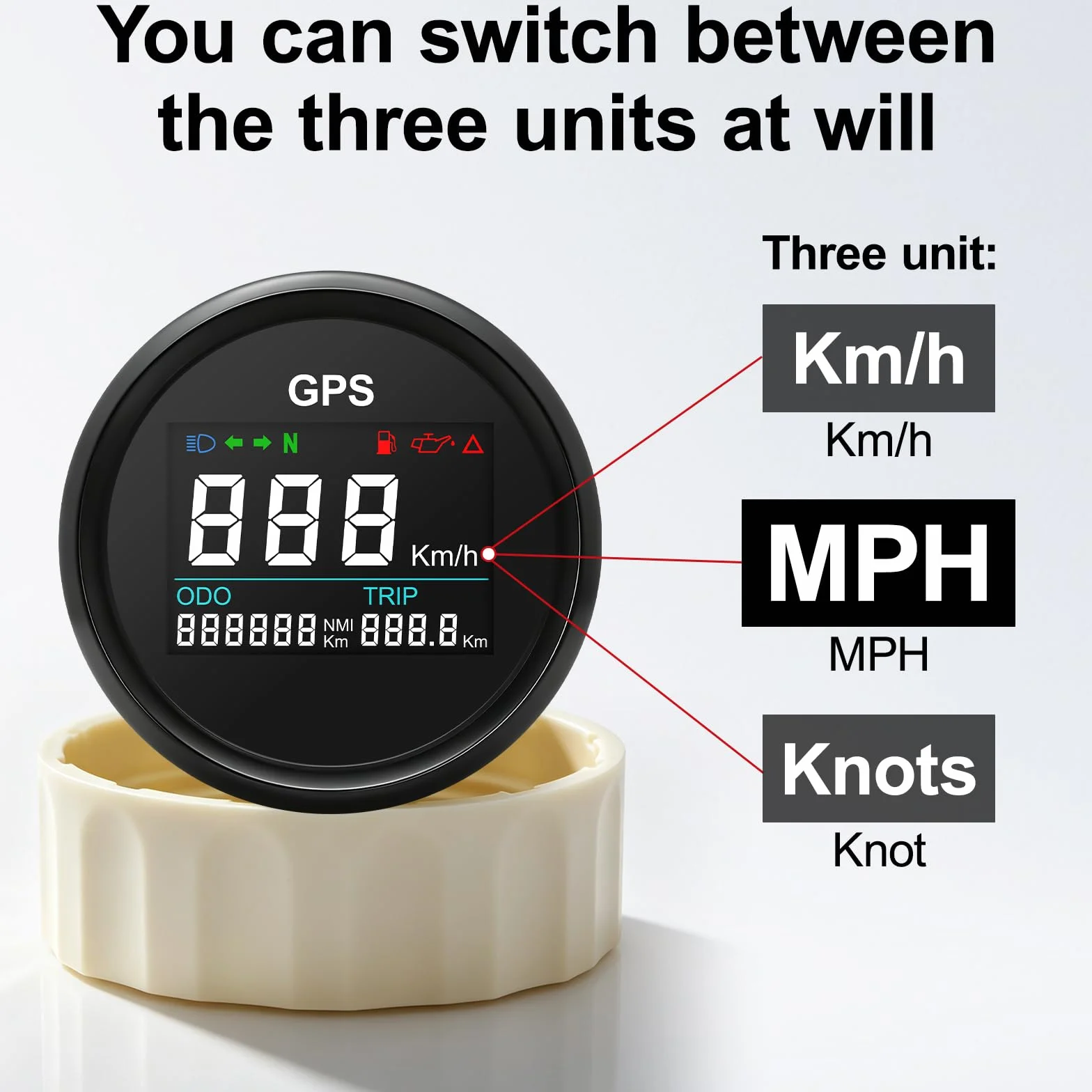 Geloo Contachilometri Tachimetro GPS, indicatore di velocità regolabile digitale impermeabile da 52 mm per camion moto barca auto (Nero)