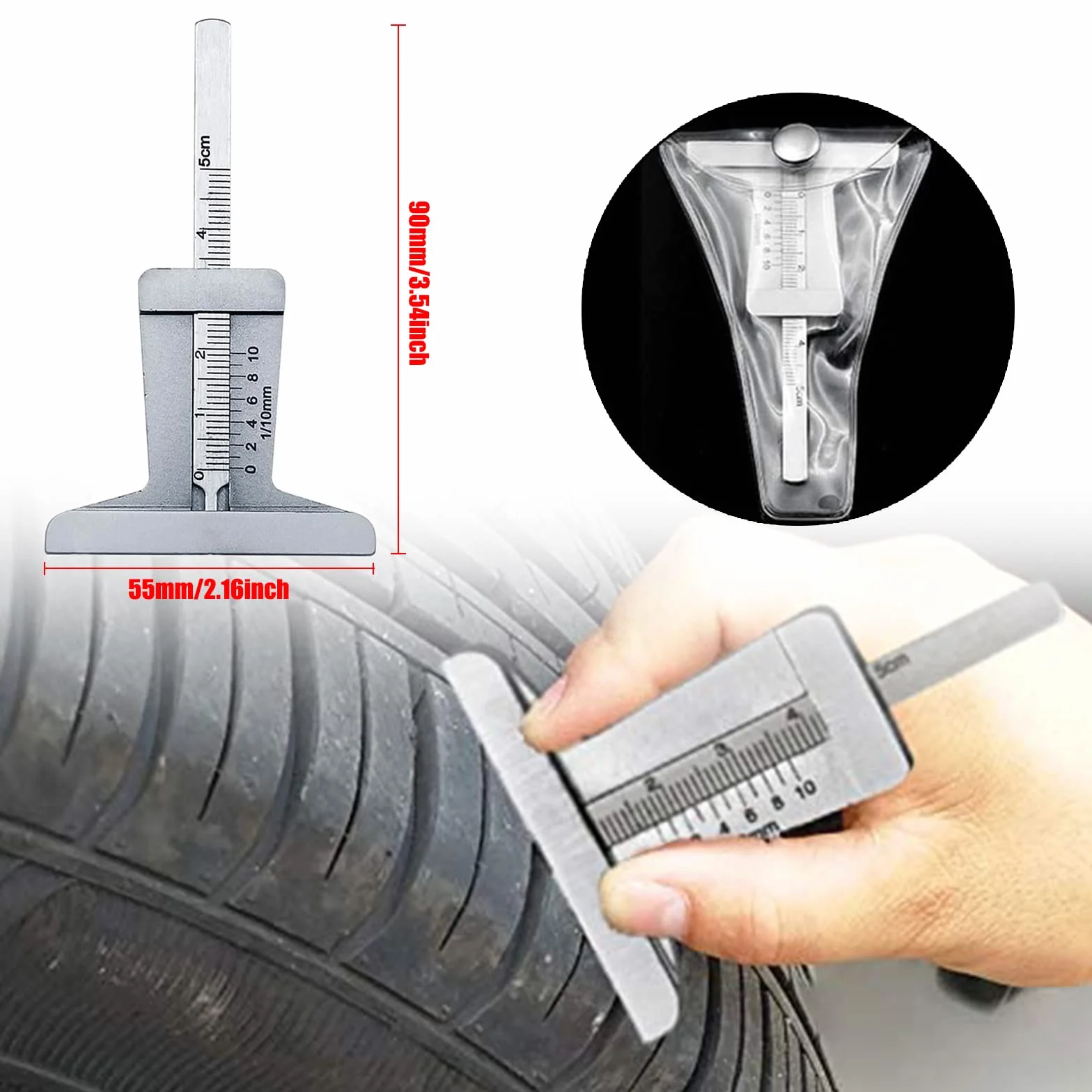 Calibro di profondità del battistrada in Acciaio Inox 0-50 mm per Auto Moto Camion