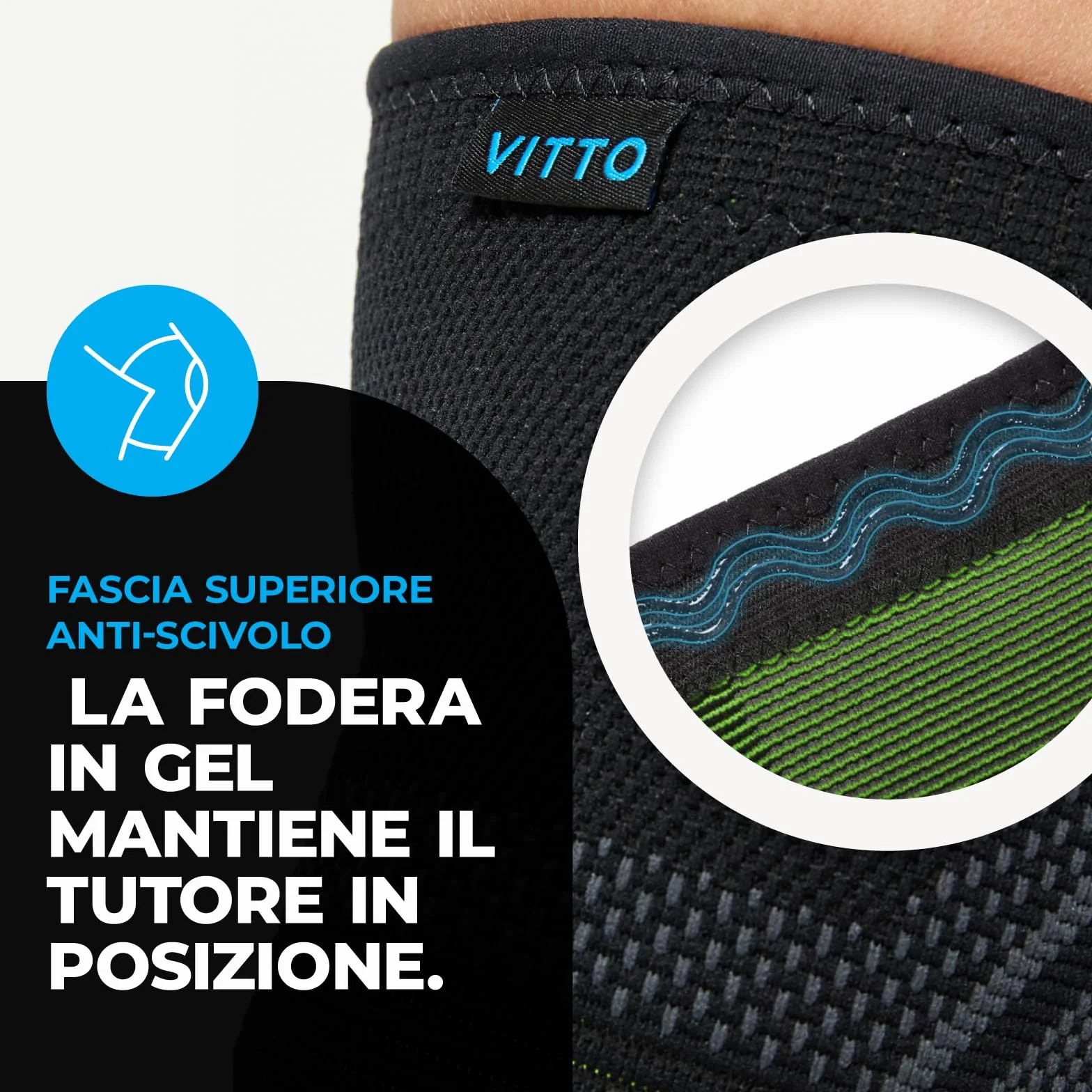 VITTO Ginocchiera Ortopedica Tutore Ginocchio Legamenti Menisco Sportiva Sollevamento Pesi Corsa Uomo Donne Artrite M Nero