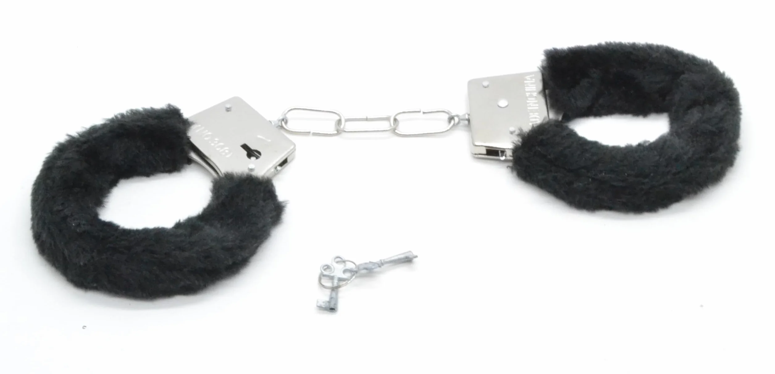 Manette in metallo con peluche nero accessorio costume polizia sicurezza donna infermiere medico