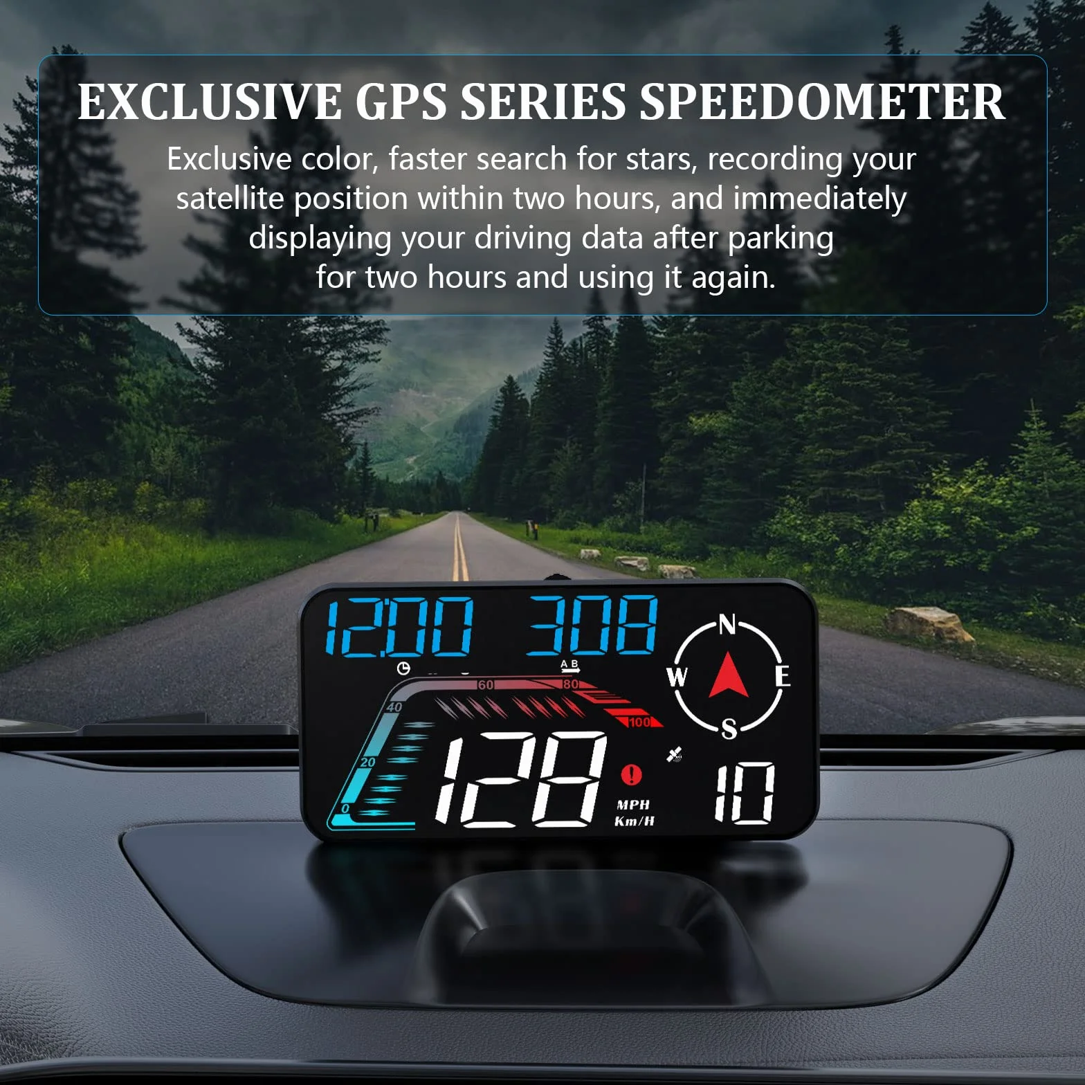 Grande schermo per auto Head up Display, KM/H e MPH, tachimetro GPS, con promemoria della velocità e promemoria della stanchezza alla guida, adatto a tutti i veicoli