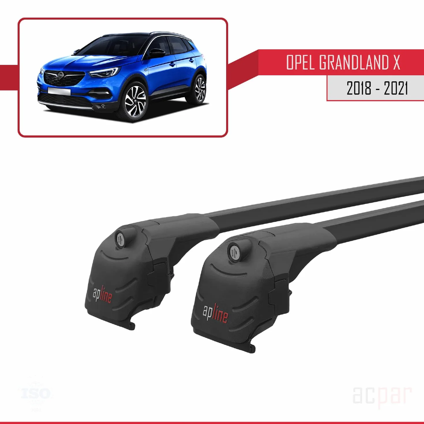 Compatibile con Opel Grandland X 2017-2024 Modello ACE-2 Barre Tetto Portapacchi Auto Barre Portatutto Nero Alluminio 2 Barre
