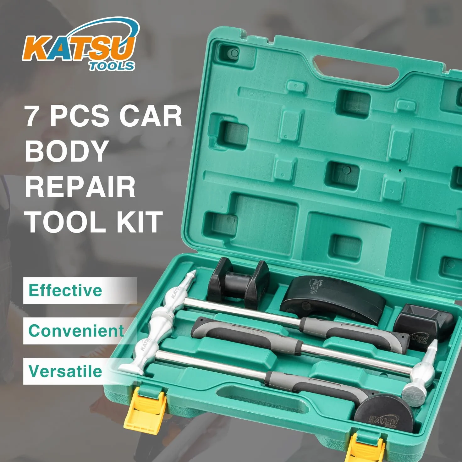 KATSU Tools Set di 7 attrezzi professionali per riparazione ammaccature, in lega di alluminio, carrelli in nylon, leggeri, per la rimozione di ammaccature e carrozzeria, 454232