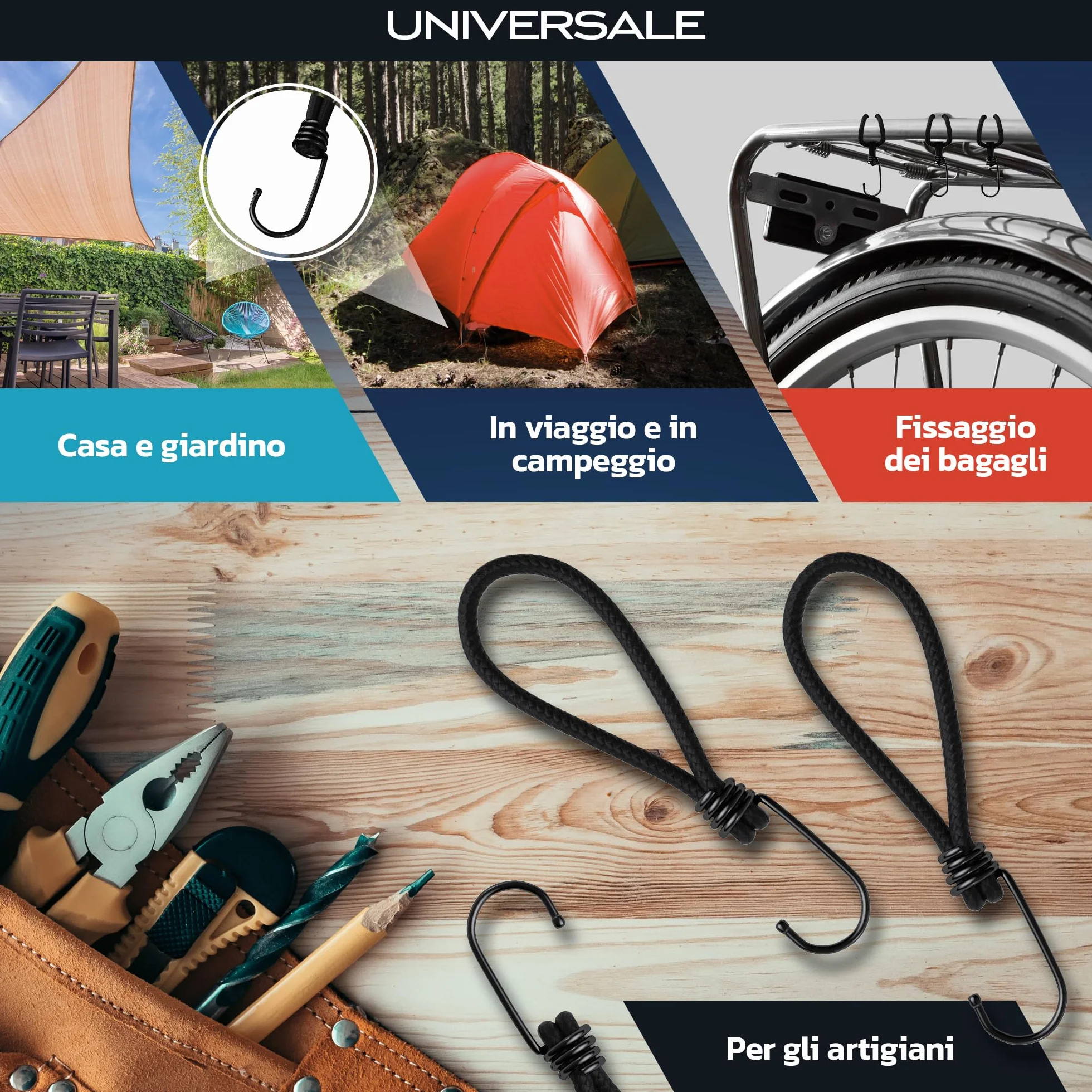 TRIBURG Espansore con ganci 13cm 25 pezzi elastico resistente cinghia tensionamento teloni