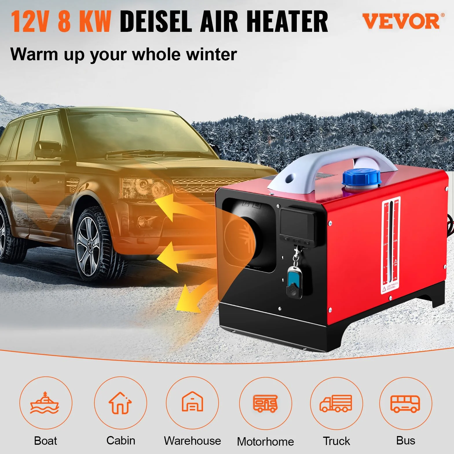 VEVOR 12V 8KW Riscaldatore ad Aria Diesel con LCD All in One Rosso