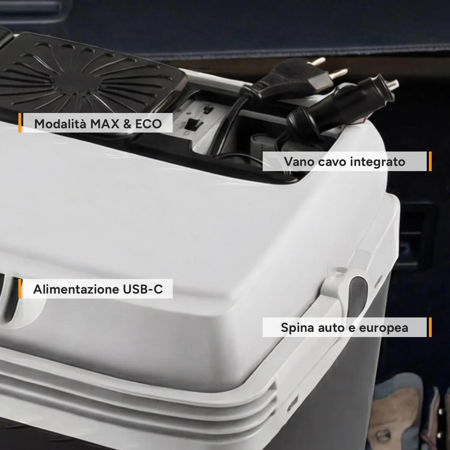 TZS First Austria - Frigo Portatile Elettrico 32L - Tripla Alimentazione con USB-C PD 3.0 - Raffreddamento e Riscaldamento - 12V/230V/USB-C - Minibar - Nero/Grigio
