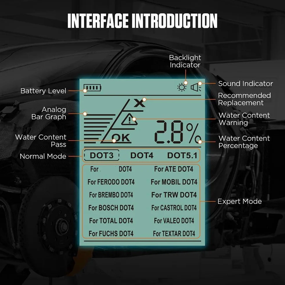 Tester di qualità dell'olio motore,Tester olio motore benzina e diesel,Strumento di analisi diagnostica ad alta precisione con sonda lunga, Display temperatura e trasmissione dell'olio, Schermo