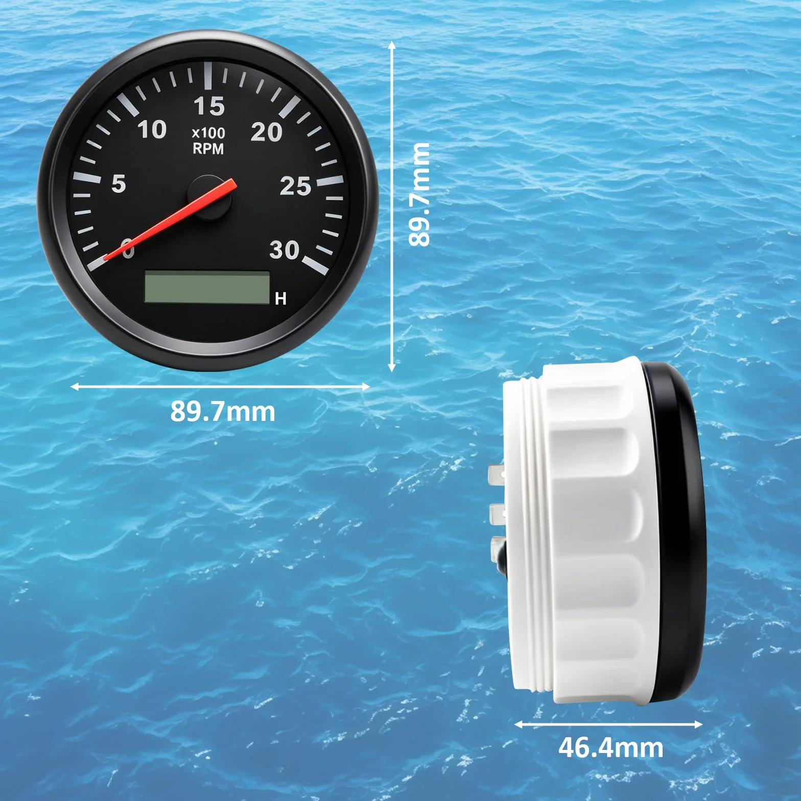 Geloo Tachimetro Marino 85 mm Impermeabile 0-3000 giri/min 12V/24V Contagiri con Contaore LCD Retroilluminazione Rossa