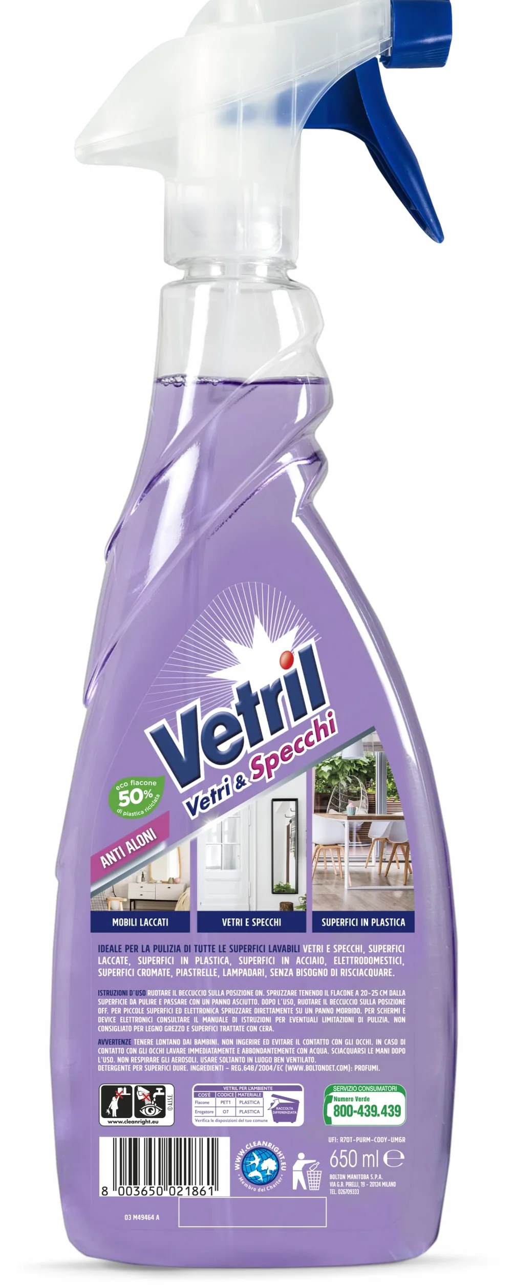 Vetril Detergente Spray Vetri e Specchi 650 ml x 12 pezzi