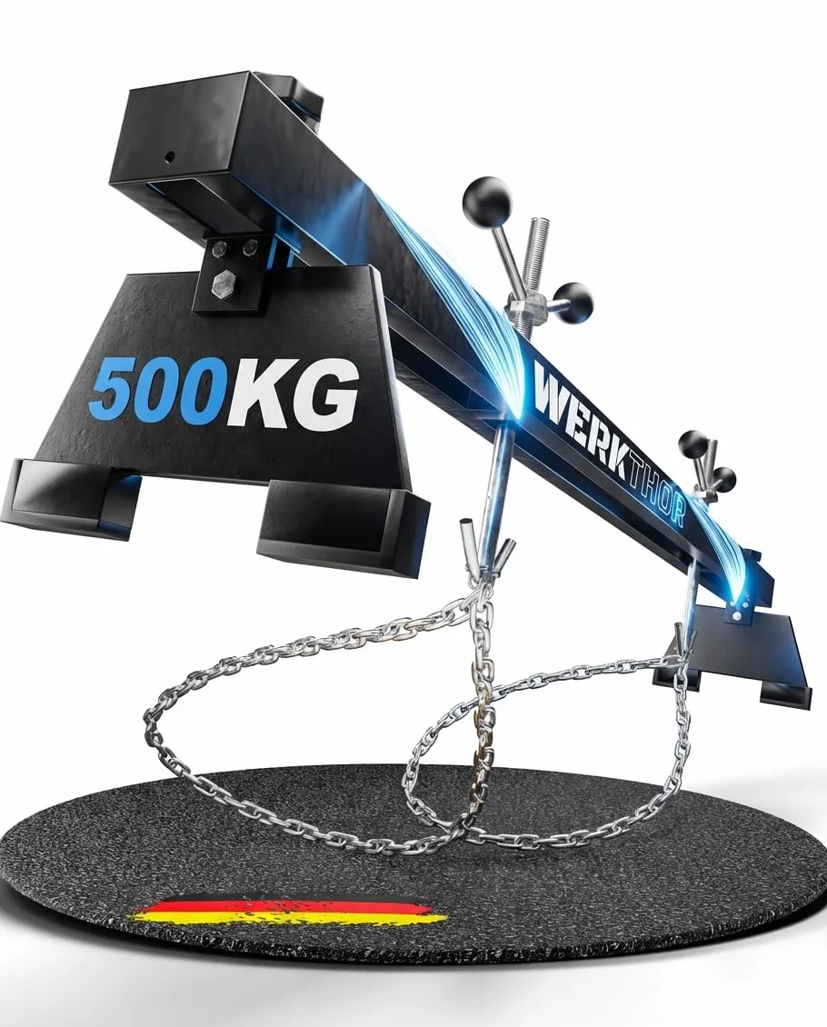 WERKTHOR Ponte motore 500 kg massiccio per auto Traversa parafango regolabile 150 cm Supporto motore 2 catene piedi 360° Ruota motore protezione parafango nero