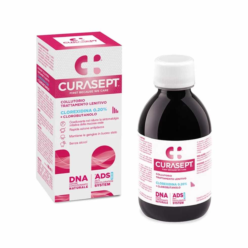 Curasept Kit Igiene Orale Lenitiva 0,20% Clorexidina Collutorio 200 ml + Gel Dentifricio 75 ml ADS Antiplacca