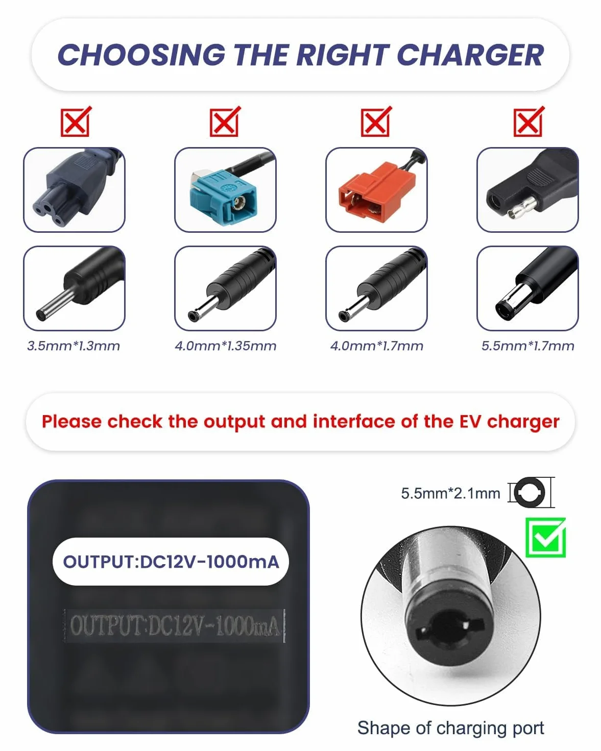 Caricabatterie 12V 1A per Auto Elettriche Bambini con DC5.5*2.1MM per Giocattoli SUV ATV