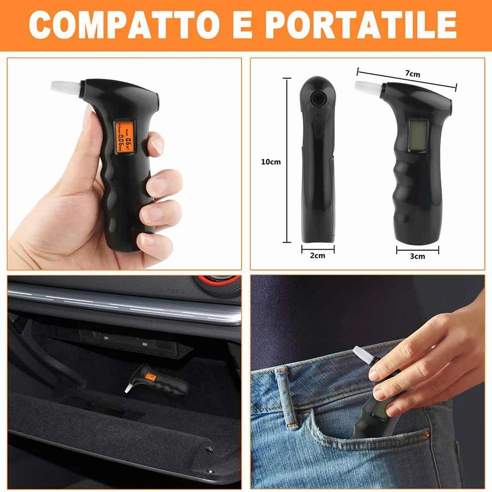 Etilometro Portatile, Alcol Test Portatile Digitale Professionale con Display a LED Incluso 10 ugelli, Nero (Alcool Test Portatile)